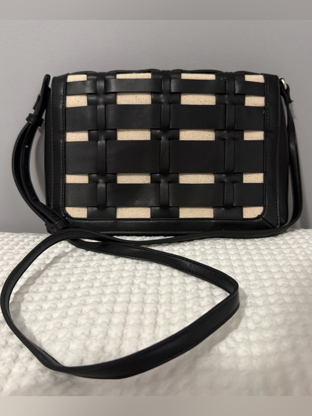a new day Black & Cream Woven Crossbody Purse
